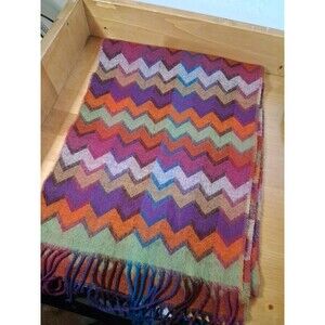 German Scarf Preston & York Zig Zag Purple Orange Green 11.5" x 60" Fringe